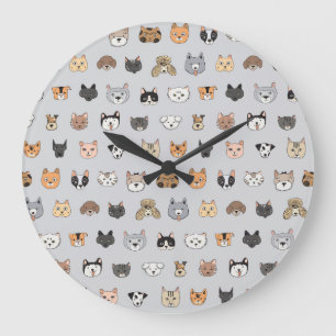 Reloj Redondo Grande Diversión animal: perros gatos mezcla de doodle