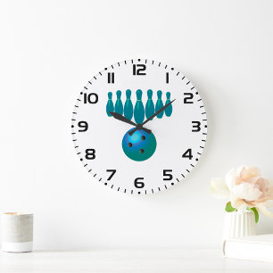 Reloj Redondo Grande Diversión de Bolos con Bola y Bolos
