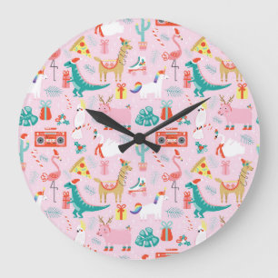 Reloj Redondo Grande Diversión de navidades: Patrón de animales sin foc