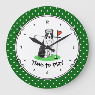 Reloj Redondo Grande Diversión del perro collie de borde jugando al gol