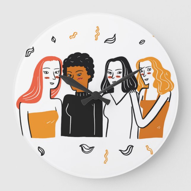 Reloj Redondo Grande Diversos chicas, varias nacionalidades juntas. (Anverso)