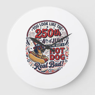 Reloj Redondo Grande Divertido 250º 4 de Julio Hot Dog Dachshund
