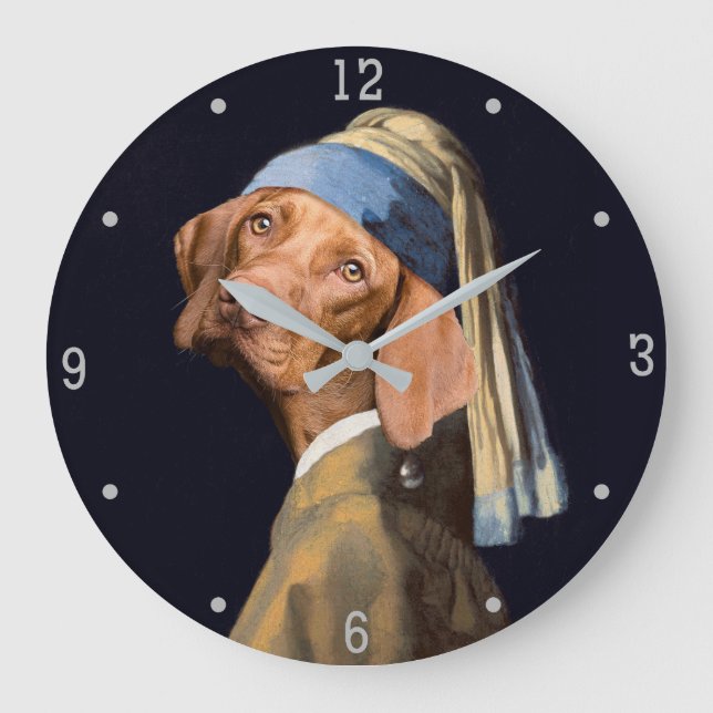 Reloj Redondo Grande Divertido Chica de perros con parodia de la perla  (Anverso)