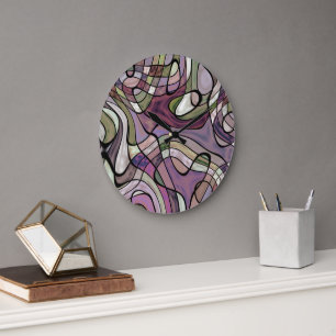 Reloj Redondo Grande Divertido Hip Violeta Púrpura Mosaico Negro Pop Ar