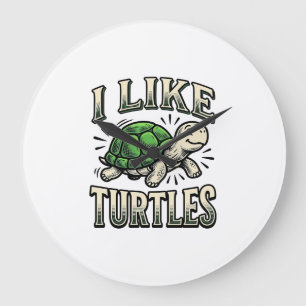 Reloj Redondo Grande Divertido Me Gustan Las Tortugas Camiseta Vintage