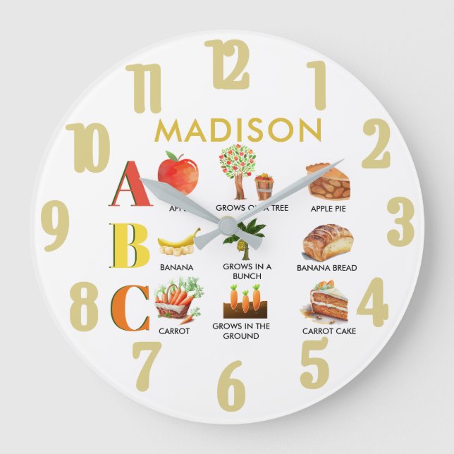 Reloj Redondo Grande Divertido nombre personalizado de ABC (Anverso)