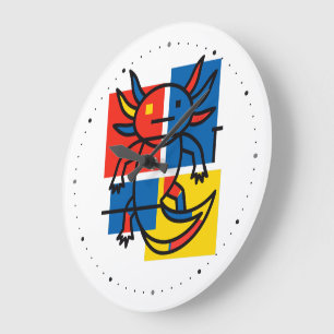 Reloj Redondo Grande Divertido patrón de arte abstracto de Axolotl Piet