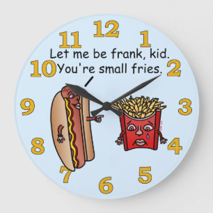 Reloj Redondo Grande Divertido Perro caliente Bollo de Alimentos Fries 