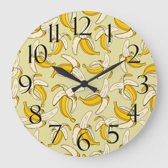 Reloj Redondo Grande Divertidos plátanos tropicales Patrón de fruta Bei (Anverso)