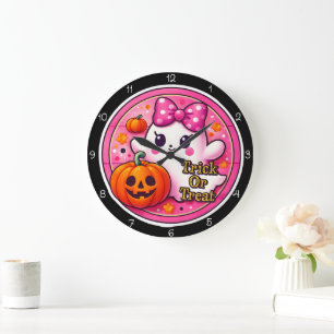 Reloj Redondo Grande Diviértete con el truco o trato del fantasma lindo