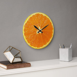 Reloj Redondo Grande Diviértete con Motivo de Rebanada de Fruta Naranja