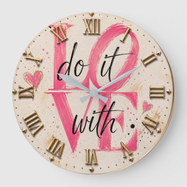 Reloj Redondo Grande Do It with Love  Pink Typography Romantic Modern  (Anverso)