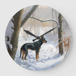 Reloj Redondo Grande Doberman Pinscher Deja que nieve Navidad