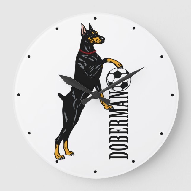Reloj Redondo Grande Dobermann o Doberman Pinscher perro reloj grande (Anverso)