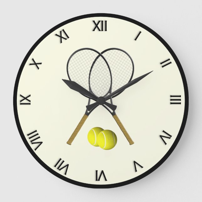 Reloj Redondo Grande Doble de tenis crema (Anverso)