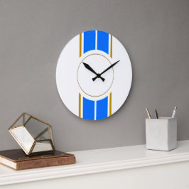 Reloj Redondo Grande Doble Franja Vertical De Carreras Azul Brillante E