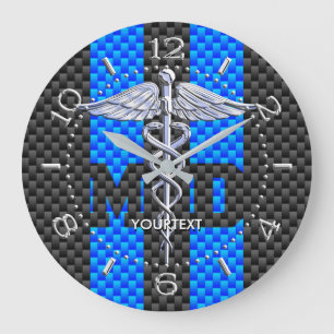 Reloj Redondo Grande Doctor MD Caduceus Estilo Personalizado Carbono Az