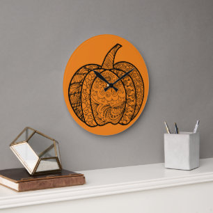 Reloj Redondo Grande Dodles de Halloween calabazas de boho mandala de o