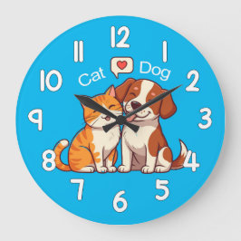 Reloj Redondo Grande Dog and Cat Wall Clock – Cute Pets Animal Home Dec