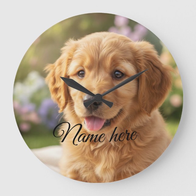 Reloj Redondo Grande Dog cat pet name photo template simple minimal  (Anverso)