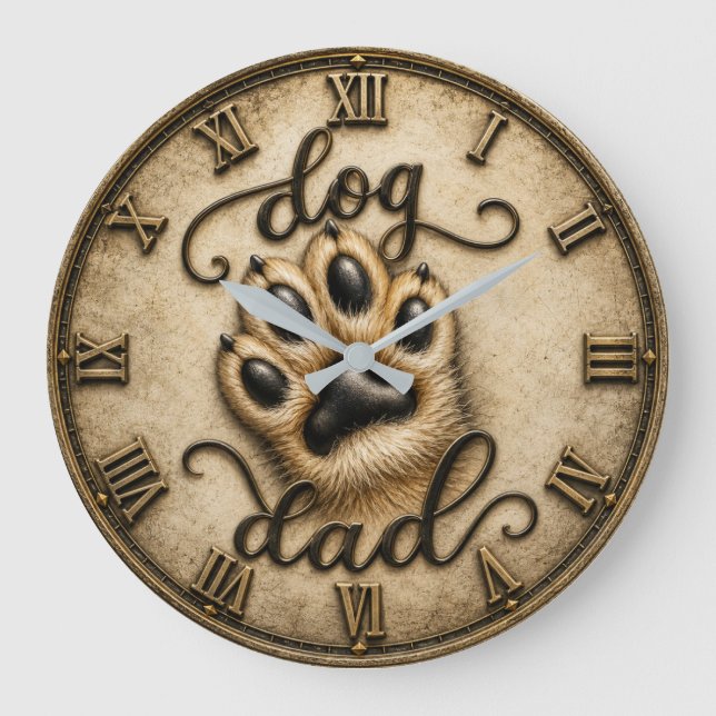 Reloj Redondo Grande Dog Dad Rustic Paw Print (Anverso)