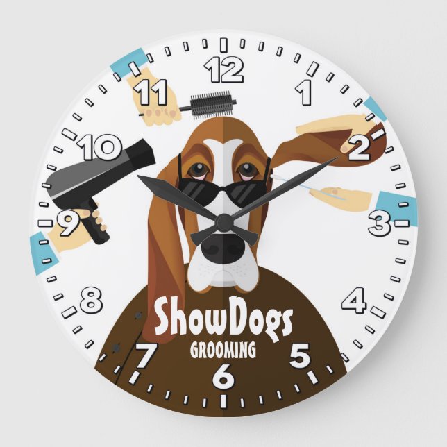 Reloj Redondo Grande Dog Grooming Salon-Pet Groomer-Personalized Clock (Anverso)