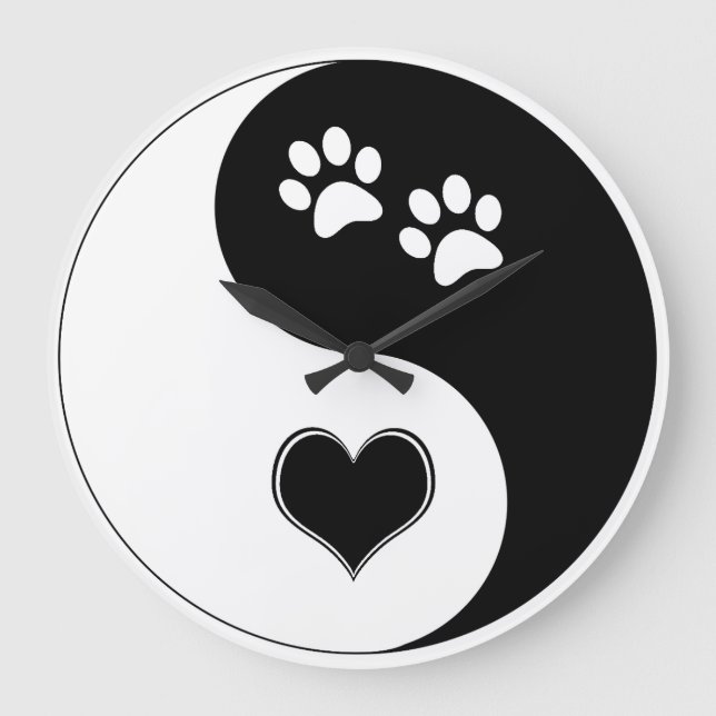 Reloj Redondo Grande Dog Lover Yin Yang Hear and Paw Prints (Anverso)