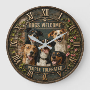 Reloj Redondo Grande Dogs Welcome People Tolerated Funny Dog Lover