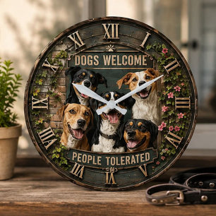 Reloj Redondo Grande Dogs Welcome People Tolerated Funny Dog Lover
