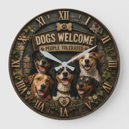 Reloj Redondo Grande Dogs Welcome People Tolerated Funny Rustic Farm