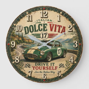 Reloj Redondo Grande Dolce Vita Italian Vintage Car Garage Gift