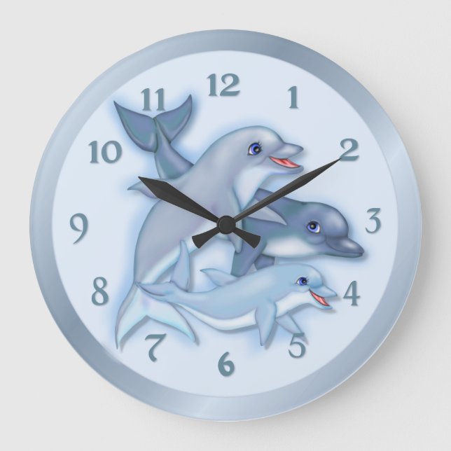 Reloj Redondo Grande Dolphin Family Swimming (Anverso)