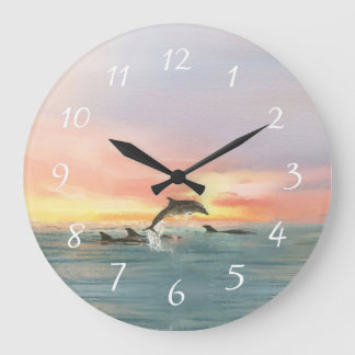 Reloj Redondo Grande Dolphins Beach Sunset Ocean Seascape acuático