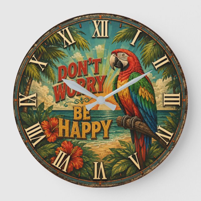 Reloj Redondo Grande Don't Worry Be Happy Parrot (Anverso)