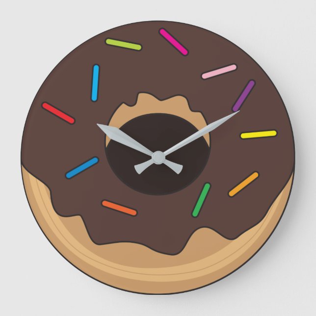 Reloj Redondo Grande Donut de chocolate acristalado con espolvorines (Anverso)
