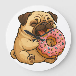Reloj Redondo Grande Donut de dibujos animados divertido pug lindo mast