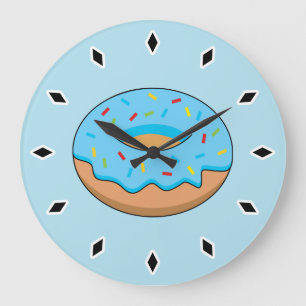 Reloj Redondo Grande Donut de escarcha azul con Personalizado Sprinkles