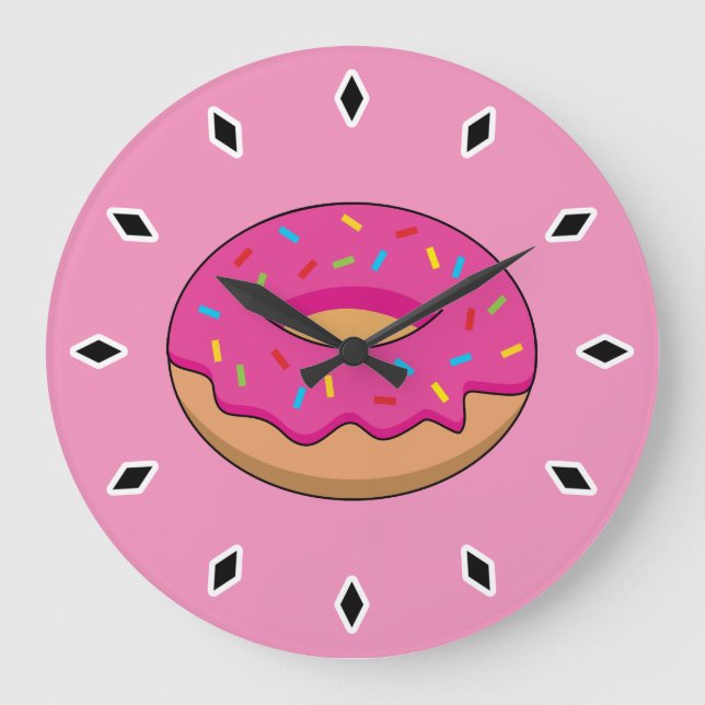 Reloj Redondo Grande Donut de fresa con Personalizado Sprinkles (Anverso)
