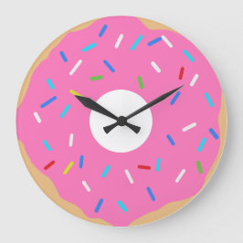 Reloj Redondo Grande Donut rosa con salpicaduras