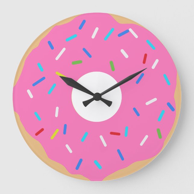 Reloj Redondo Grande Donut rosa con salpicaduras (Anverso)