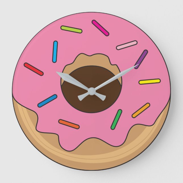 Reloj Redondo Grande Donut rosado con rociadores (Anverso)
