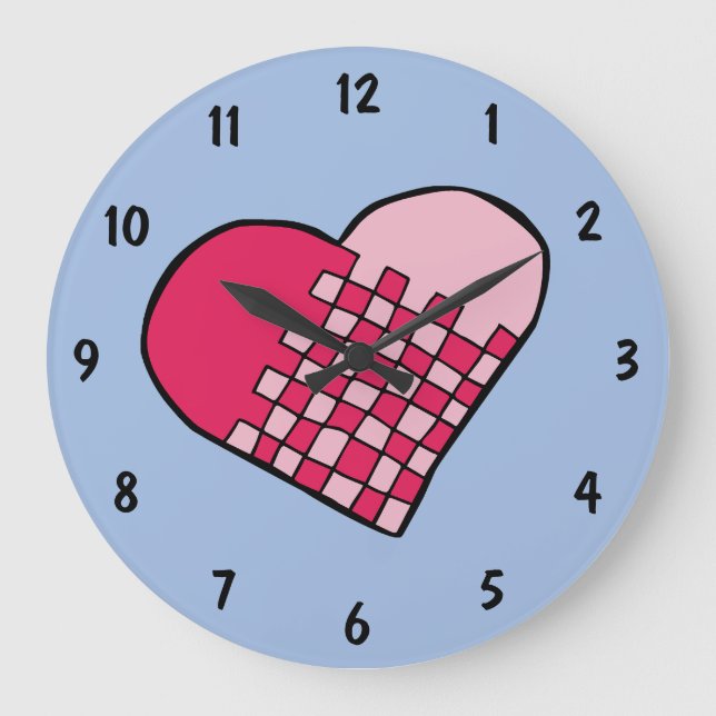 Reloj Redondo Grande Doodle alegre de corazón trenzado (Anverso)