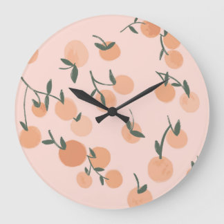 Reloj Redondo Grande Doodle Art: Patrón de cosecha de cerezos Naranjas