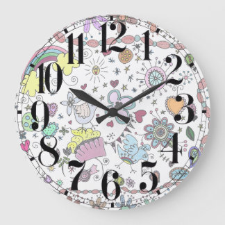 Reloj Redondo Grande Doodle de Alegría Feliz Feliz