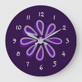 Reloj Redondo Grande Doodle de flores moradas de moda