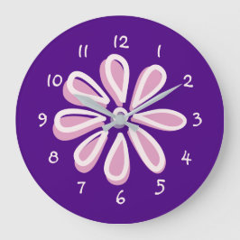 Reloj Redondo Grande Doodle de flores rosadas juguetón
