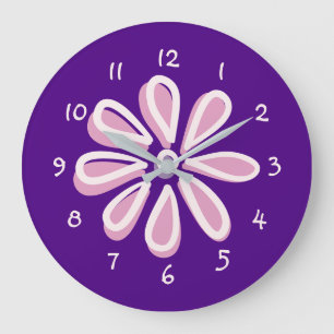 Reloj Redondo Grande Doodle de flores rosadas juguetón
