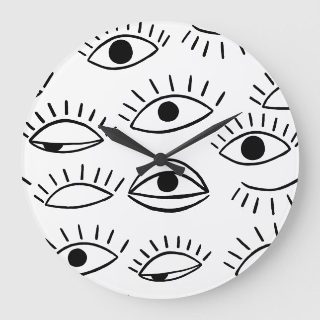 Reloj Redondo Grande Doodle eye, patrón creativo sin costuras. (Anverso)