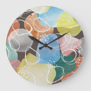 Reloj Redondo Grande Doodles abstractos: Arte Minimalista acuarela