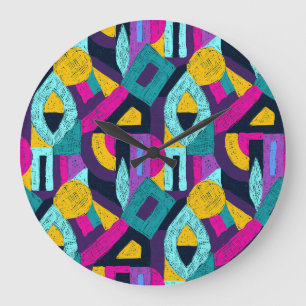 Reloj Redondo Grande Doodles retro: arte pop geométrico.
